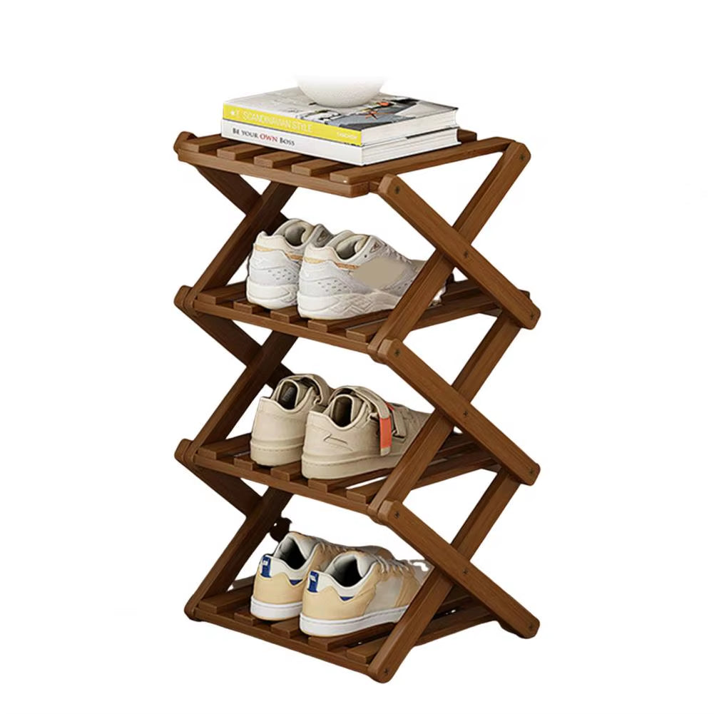 Bamboo Folding Shoe Rack - Space-Saving Wooden Organizer for Entryway with Sturdy Construction and Ample Storage Capacity