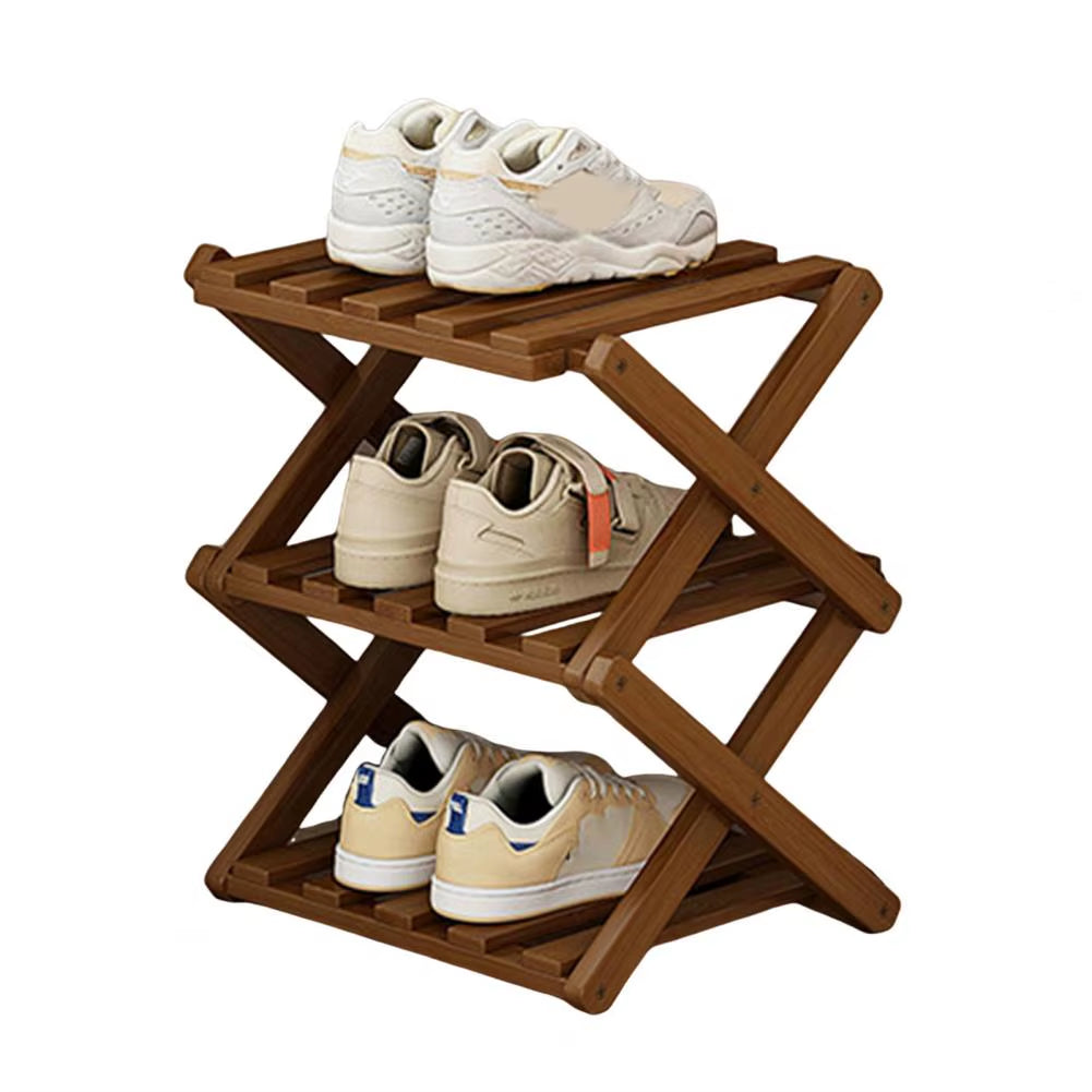 Bamboo Folding Shoe Rack - Space-Saving Wooden Organizer for Entryway with Sturdy Construction and Ample Storage Capacity