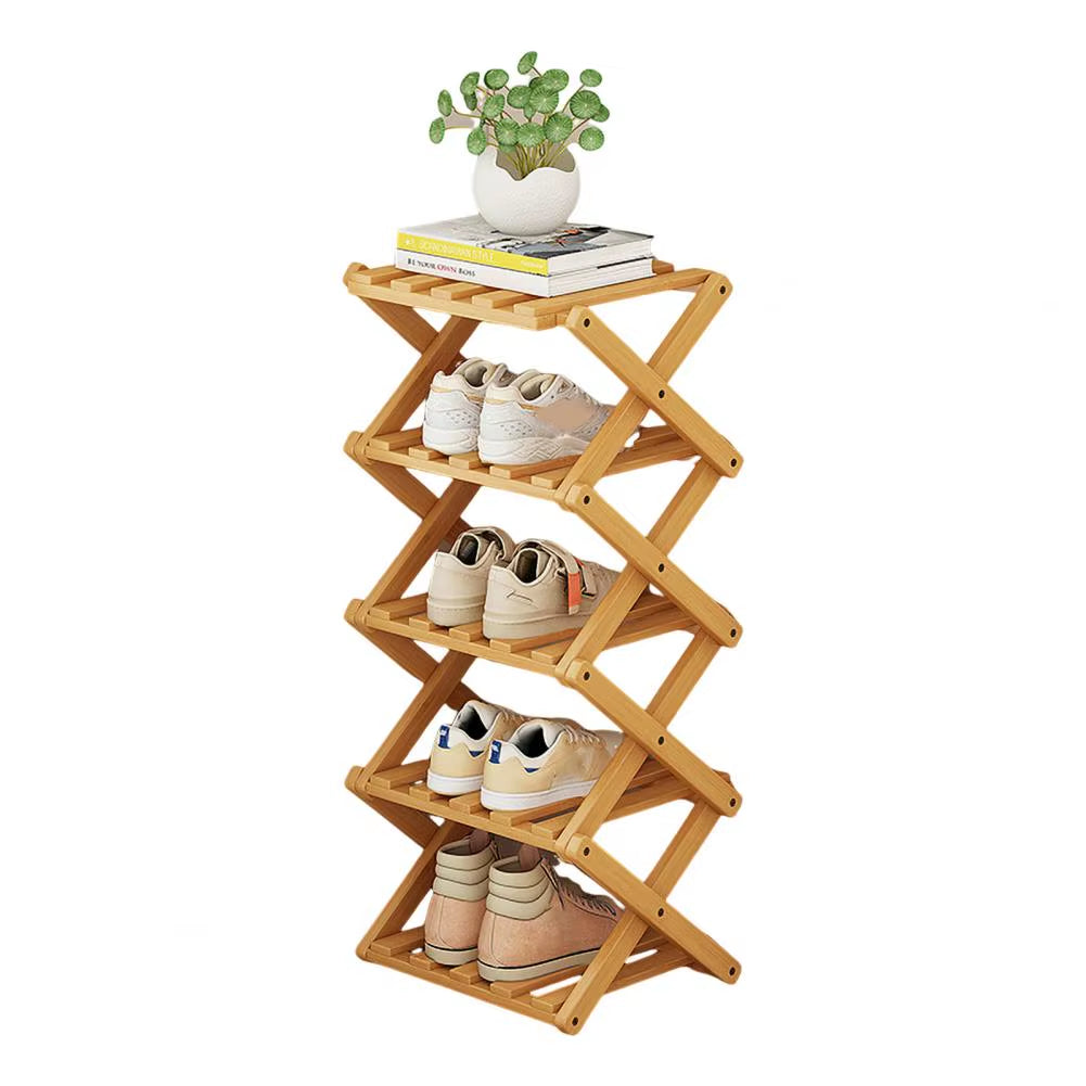 Bamboo Folding Shoe Rack - Space-Saving Wooden Organizer for Entryway with Sturdy Construction and Ample Storage Capacity