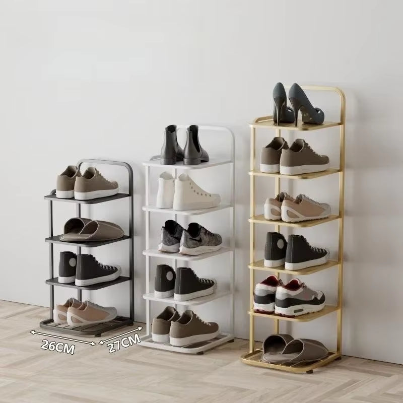 Contemporary Metal Shoe Rack with Vertical Storage and Multi-Functional Shelves for Home Entrance and Plant Display