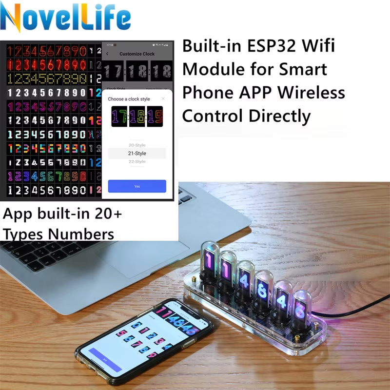 SE Nixie Tube Clock Kit with Digital Calendar, Stopwatch, Time Photo Display, and Gesture Control - Creative Desk Decoration and Gift Option
