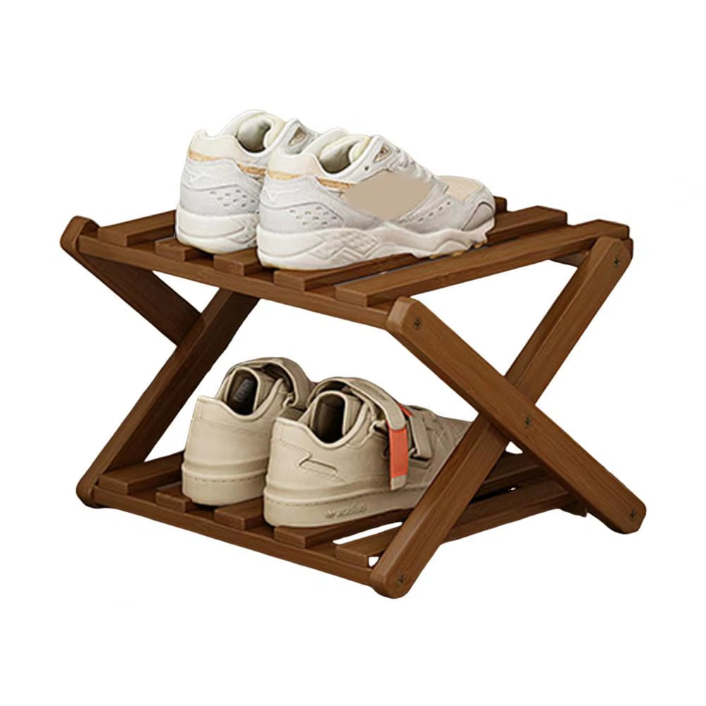Bamboo Folding Shoe Rack - Space-Saving Wooden Organizer for Entryway with Sturdy Construction and Ample Storage Capacity