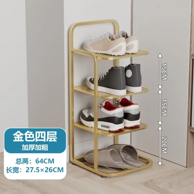 Contemporary Metal Shoe Rack with Vertical Storage and Multi-Functional Shelves for Home Entrance and Plant Display
