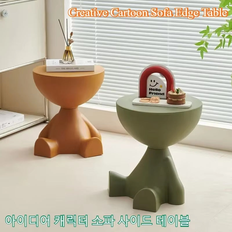 Light Luxury Cartoon-Inspired Sofa Edge Table - Creative Flat-Top Coffee Table for Small Spaces - Plastic Side Table Furniture