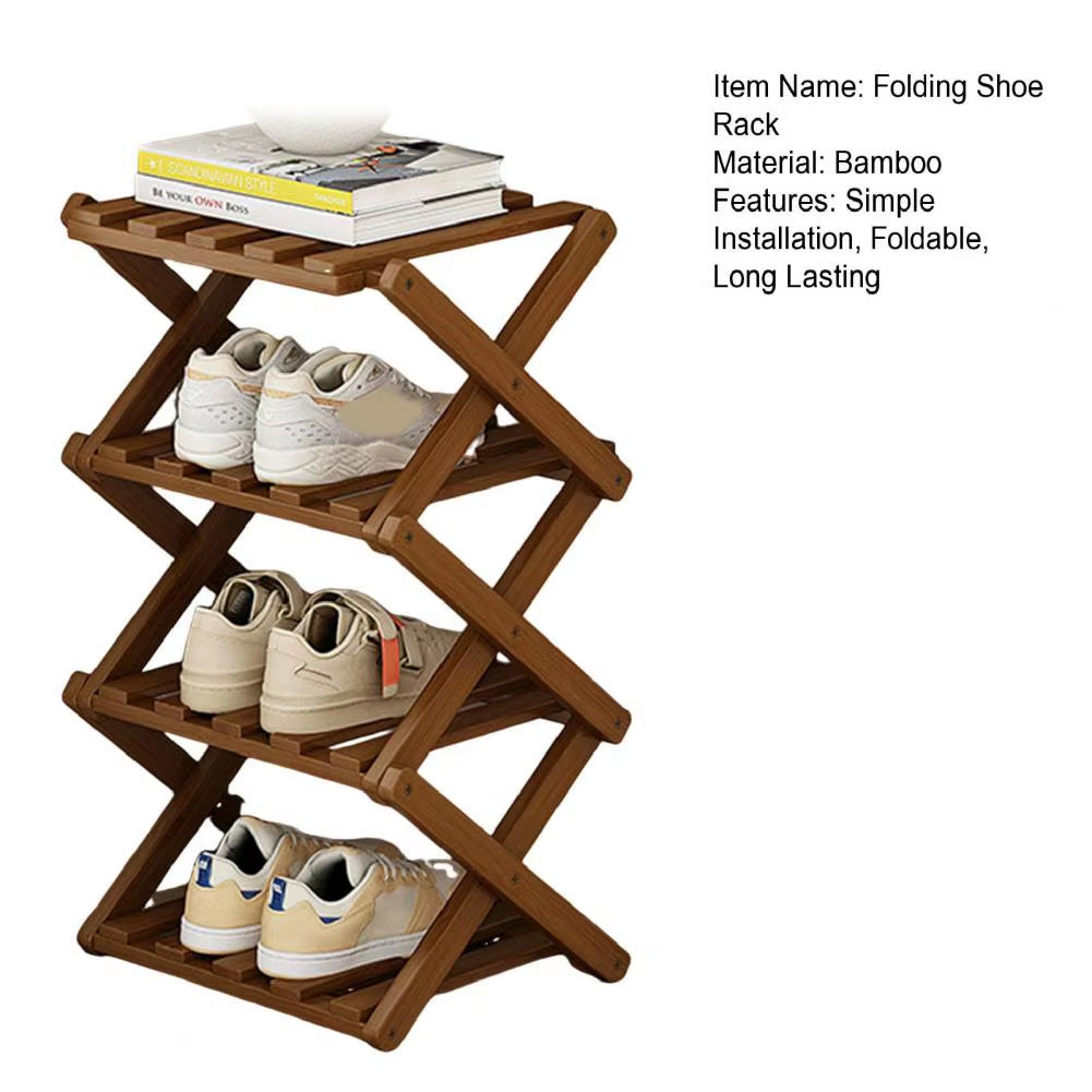 Bamboo Folding Shoe Rack - Space-Saving Wooden Organizer for Entryway with Sturdy Construction and Ample Storage Capacity