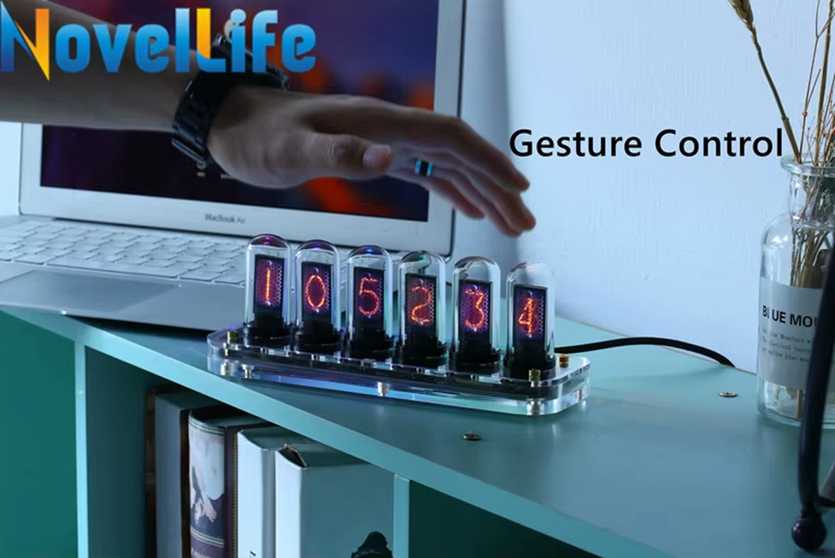 SE Nixie Tube Clock Kit with Digital Calendar, Stopwatch, Time Photo Display, and Gesture Control - Creative Desk Decoration and Gift Option