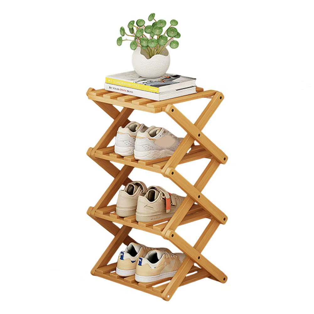 Bamboo Folding Shoe Rack - Space-Saving Wooden Organizer for Entryway with Sturdy Construction and Ample Storage Capacity