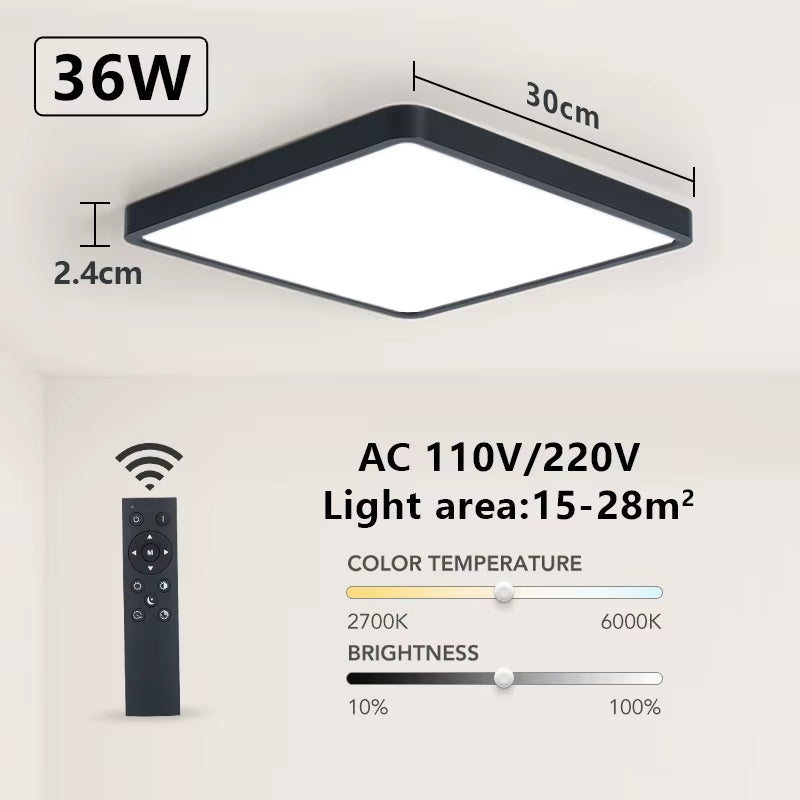 Smart LED Ceiling Lamp with Wood Grain Finish - App and Voice Control Compatible with Alexa/Google - Square Design for Living Room