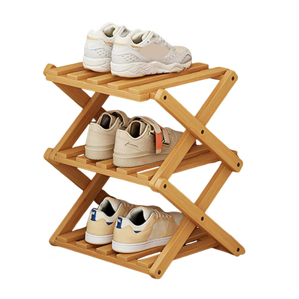 Bamboo Folding Shoe Rack - Space-Saving Wooden Organizer for Entryway with Sturdy Construction and Ample Storage Capacity