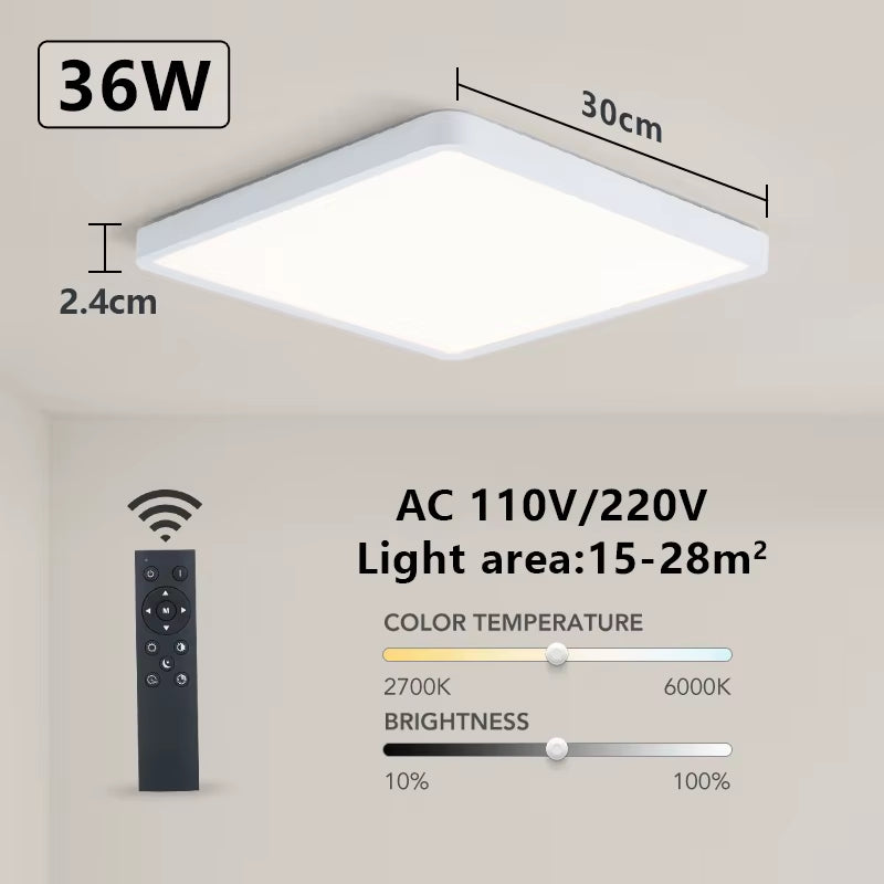 Smart LED Ceiling Lamp with Wood Grain Finish - App and Voice Control Compatible with Alexa/Google - Square Design for Living Room