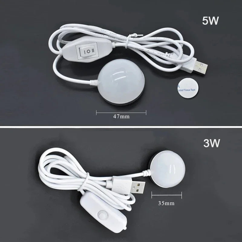 Mini USB LED Bulb with Switch and Magnetic Base, 3W/5W, 1.5M USB Cable, Ideal for Reading in Dormitories and Bedrooms