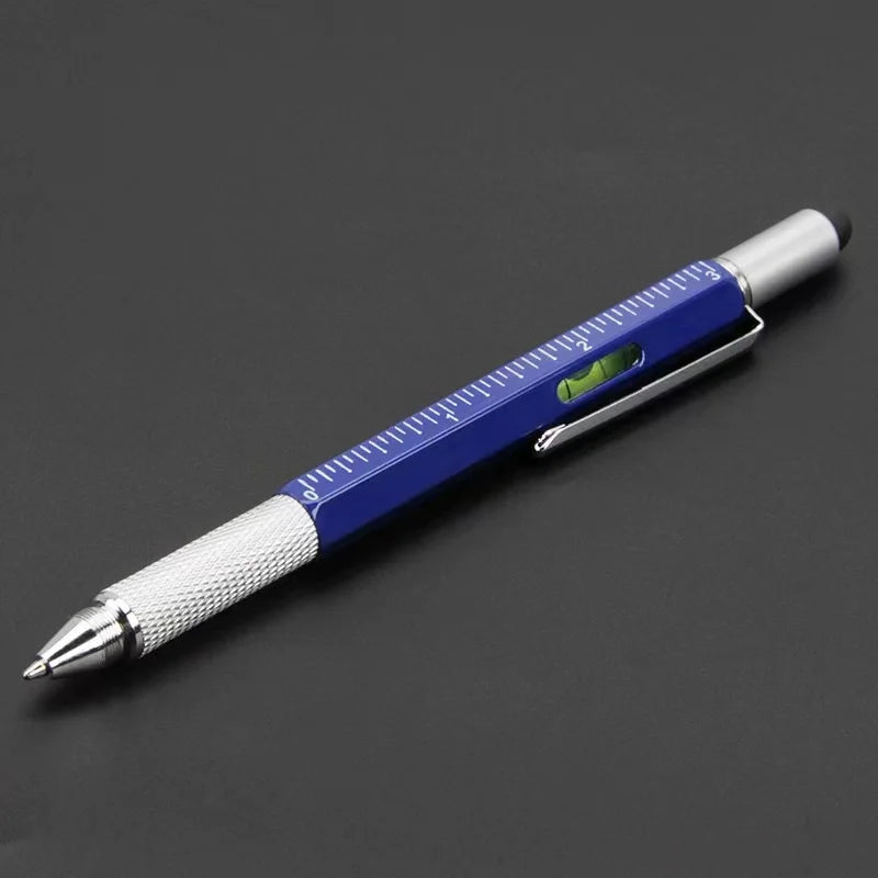 7-in-1 Multifunctional Ballpoint Pen with Integrated Measuring Tool, Technical Ruler, Screwdriver, Touchscreen Stylus, and Spirit Level