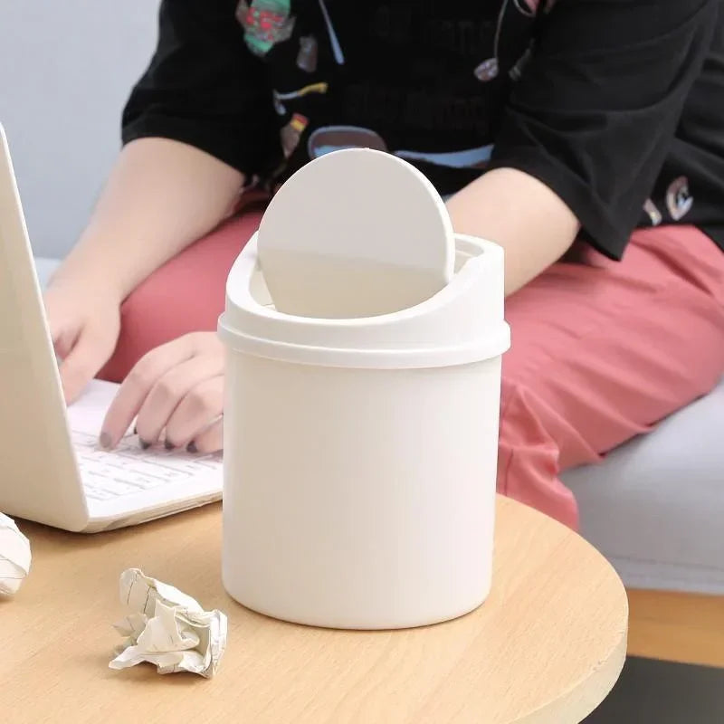 Compact Desktop Trash Can with Lid - Ideal for Bedroom and Workspace Organization