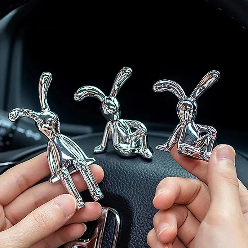 Set of 2 Long-Eared Rabbit Statues - Cartoon Decorative Accents for Living Room, Bedroom, and Car Desktop Ornaments