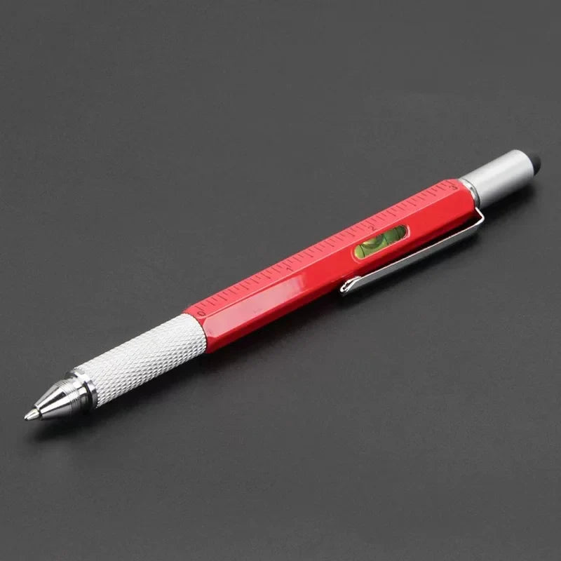7-in-1 Multifunctional Ballpoint Pen with Integrated Measuring Tool, Technical Ruler, Screwdriver, Touchscreen Stylus, and Spirit Level