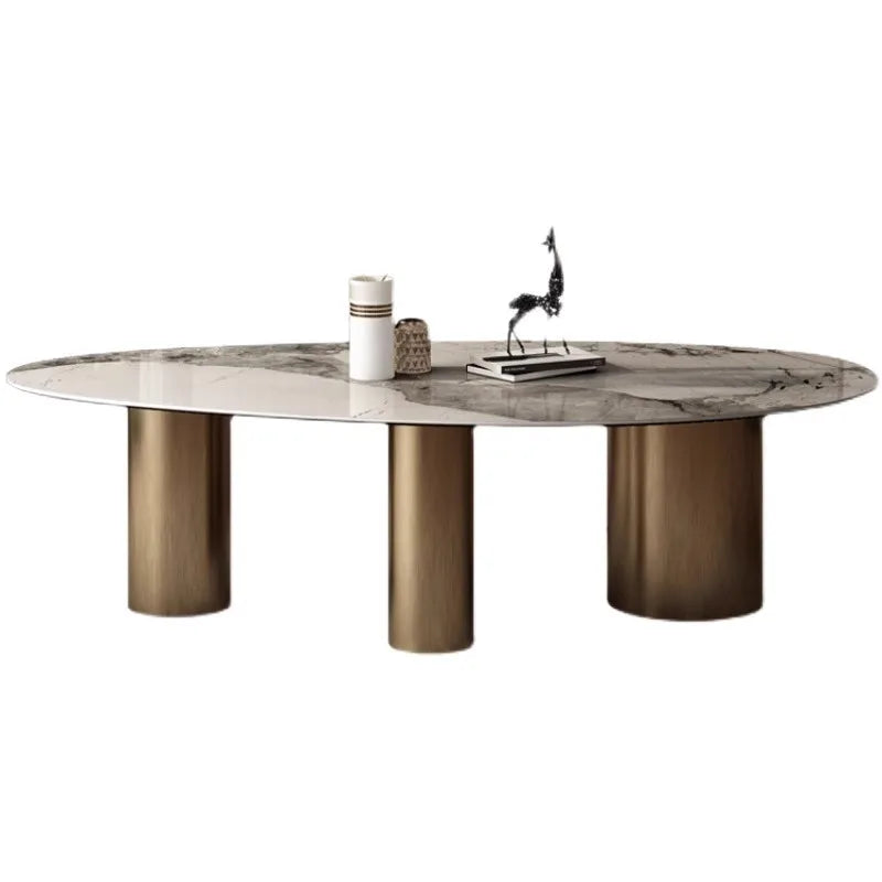 Italian Luxury Stainless Steel Oval Dining Table with Imported Stone Top, Modern Villa Design, Corrosion-Resistant, Heat-Resistant, Easy to Clean