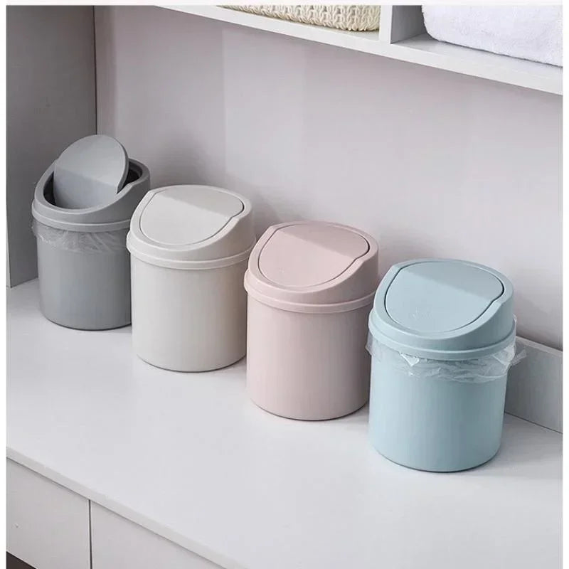 Compact Desktop Trash Can with Lid - Ideal for Bedroom and Workspace Organization