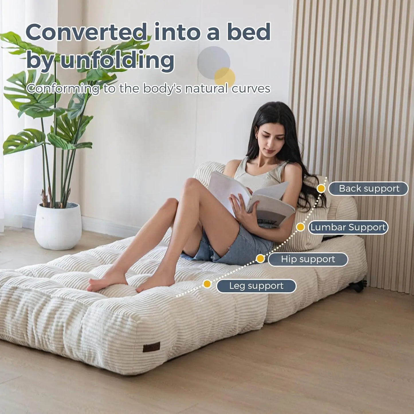Convertible Folding Sofa Bed with Pillow and Portable Mattress - Versatile Floor Lounge Chair