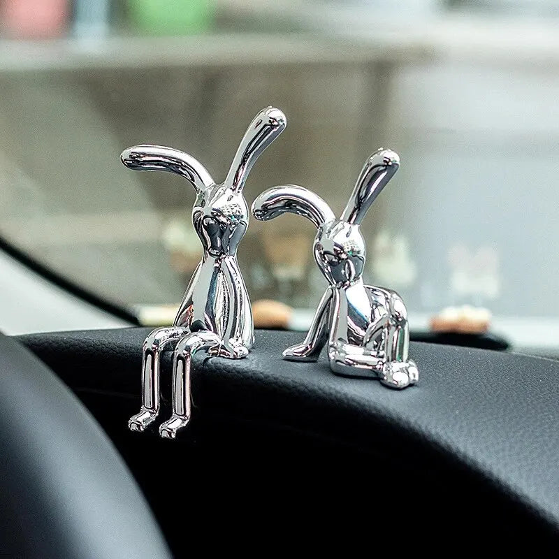 Set of 2 Long-Eared Rabbit Statues - Cartoon Decorative Accents for Living Room, Bedroom, and Car Desktop Ornaments