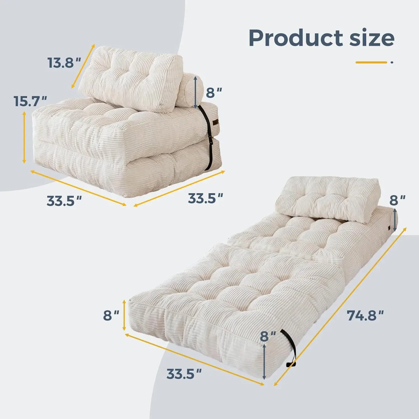 Convertible Folding Sofa Bed with Pillow and Portable Mattress - Versatile Floor Lounge Chair