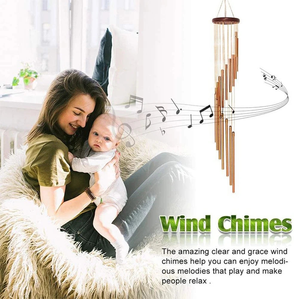 Aluminum Alloy Wind Chimes with 12 Tubes and Hooks - Gold/Silver Bells for Outdoor Home, Wedding, Party, and Memorial Decorations
