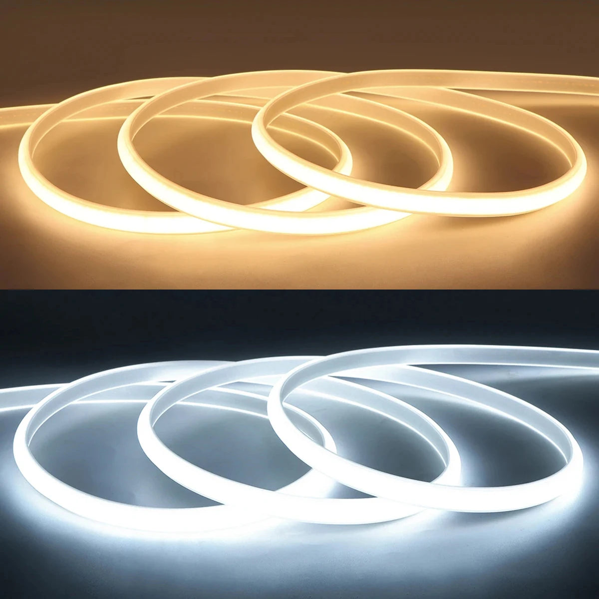 220V Waterproof COB LED Strip with ON/OFF Switch - Flexible Ribbon for Indoor and Outdoor Lighting in Rooms, Bedrooms, Kitchens, and Gardens