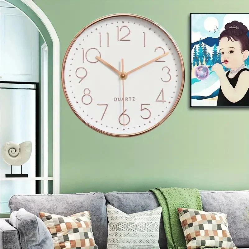 8-Inch Quartz Wall Clock - Silent, Hole-Free Design for Home and Bedroom Decoration