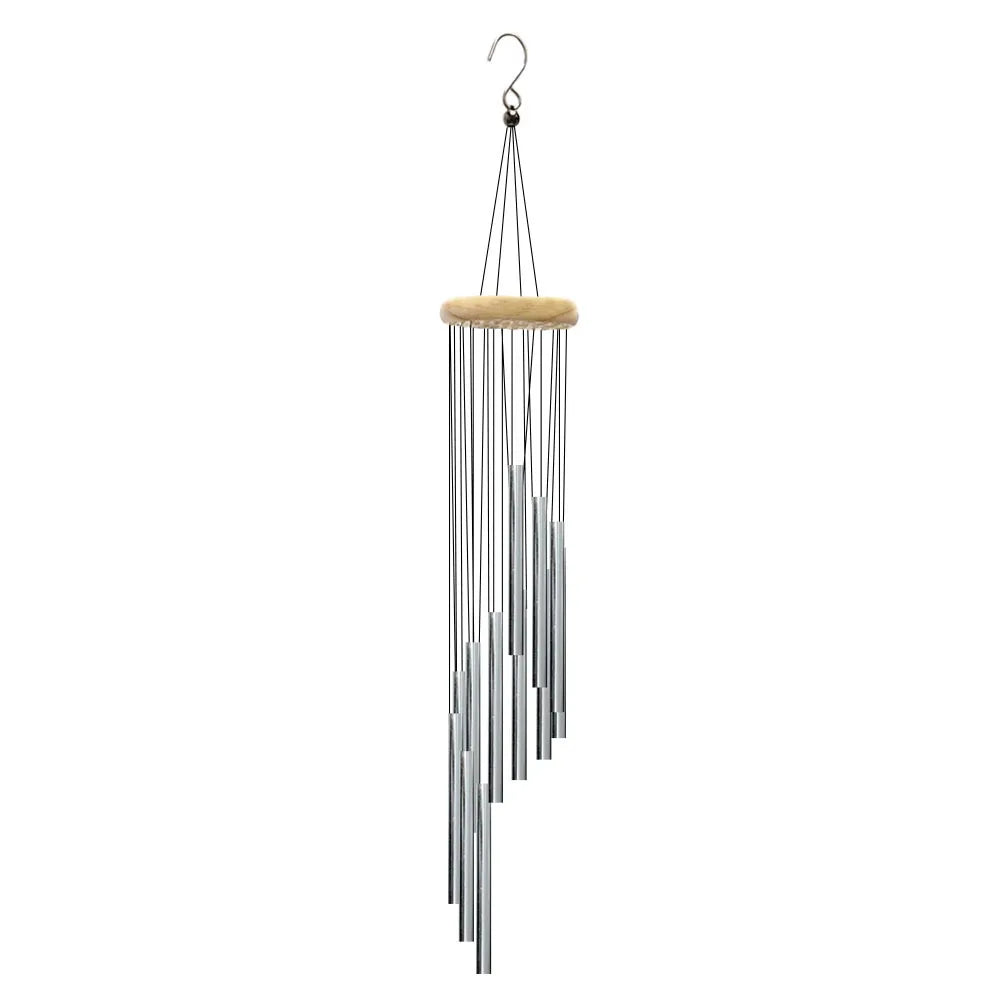 Aluminum Alloy Wind Chimes with 12 Tubes and Hooks - Gold/Silver Bells for Outdoor Home, Wedding, Party, and Memorial Decorations