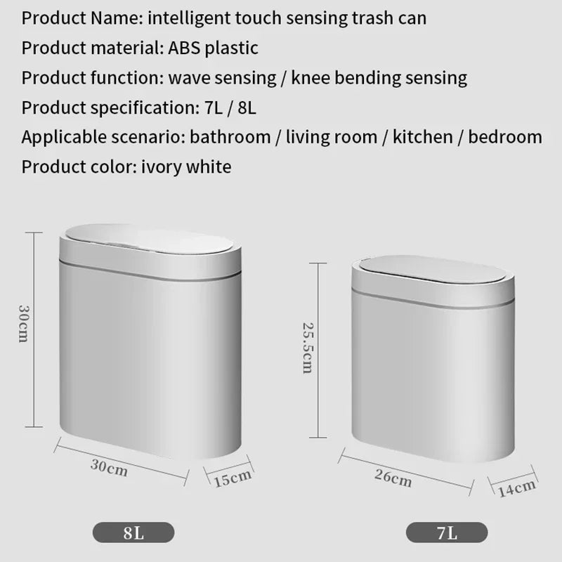 7L Touchless Automatic Bathroom Trash Can with Lid, Motion Sensor Waterproof Design for Kitchen and Bedroom