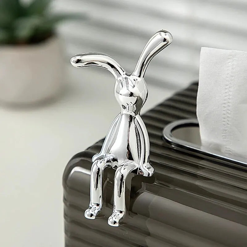 Set of 2 Long-Eared Rabbit Statues - Cartoon Decorative Accents for Living Room, Bedroom, and Car Desktop Ornaments