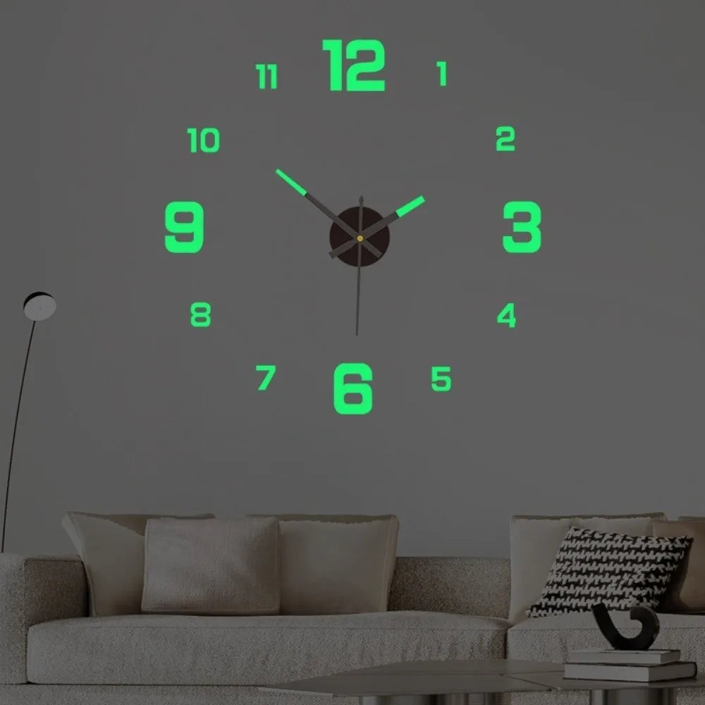 Frameless DIY Wall Clock with Night Light and Arrow Decal - Silent Mechanism for Home and Office Décor