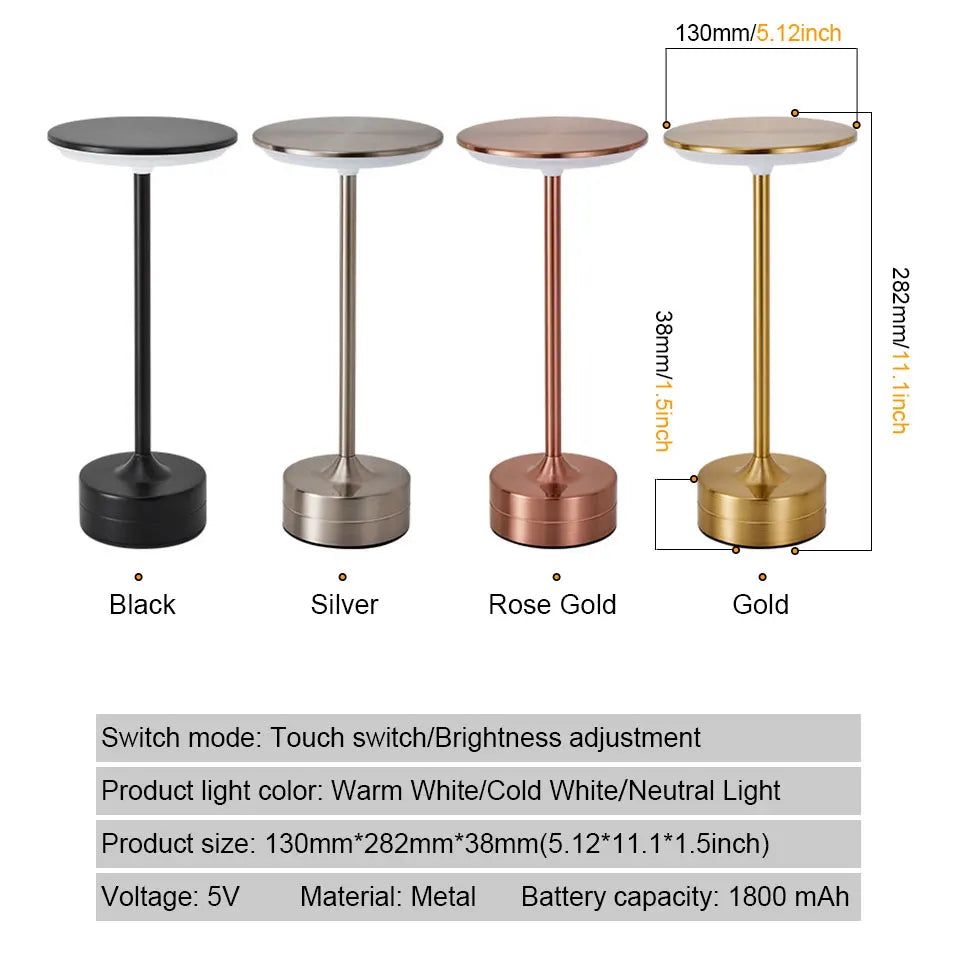 LED Touch Sensor Table Lamp - USB Rechargeable Portable Night Light for Bedroom, Restaurant, and Bar