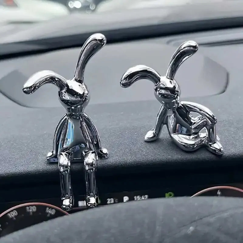 Set of 2 Long-Eared Rabbit Statues - Cartoon Decorative Accents for Living Room, Bedroom, and Car Desktop Ornaments