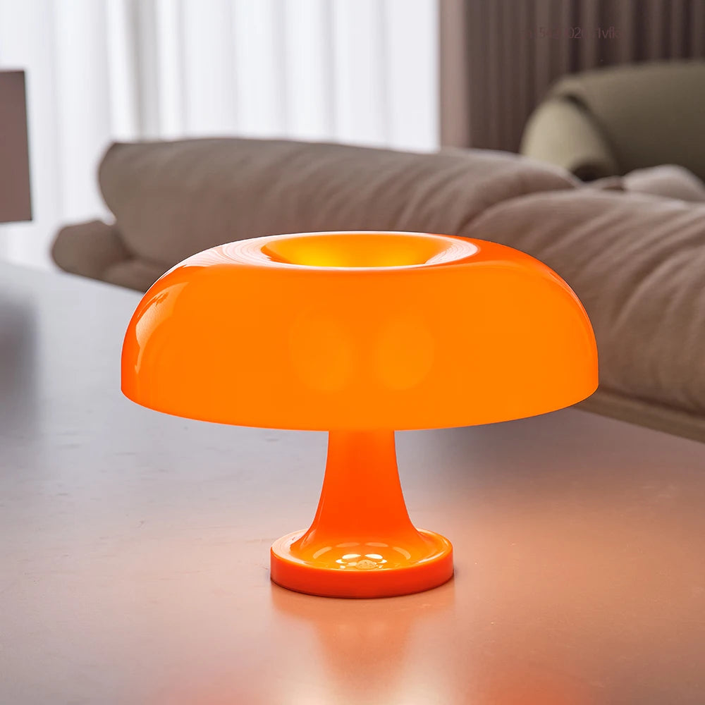 Classic Bauhaus-Inspired Mushroom Table Lamp - Modern Danish Design for Bedroom or Bedside, Orange Decorative Accent