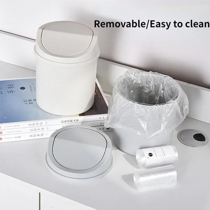 Compact Desktop Trash Can with Lid - Ideal for Bedroom and Workspace Organization