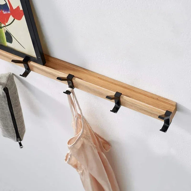 Nordic Wall-Mounted Coat Rack with Adjustable 5 Hooks - Aluminum Clothing Rail for Hats, Towels, and Robes - Wooden Hanger Perchero Furniture