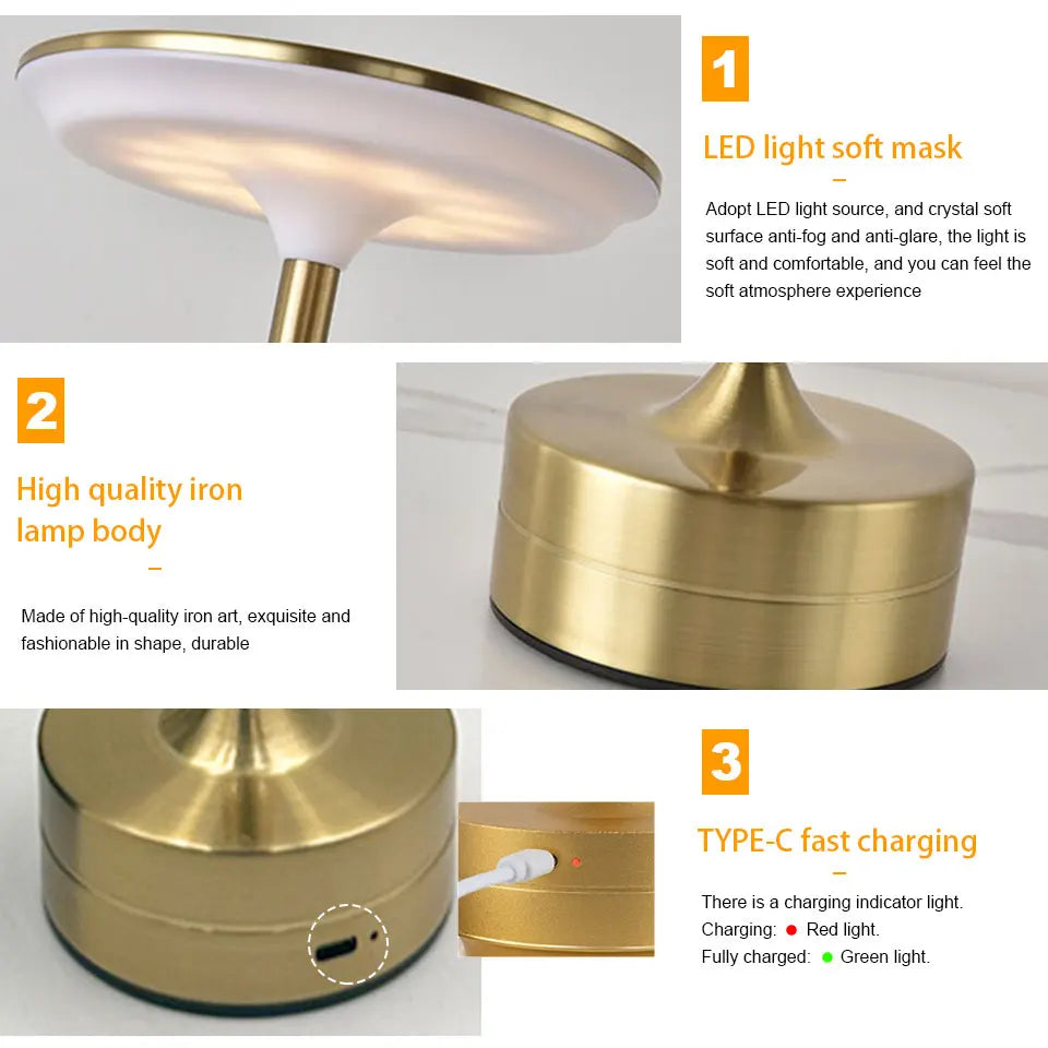 LED Touch Sensor Table Lamp - USB Rechargeable Portable Night Light for Bedroom, Restaurant, and Bar