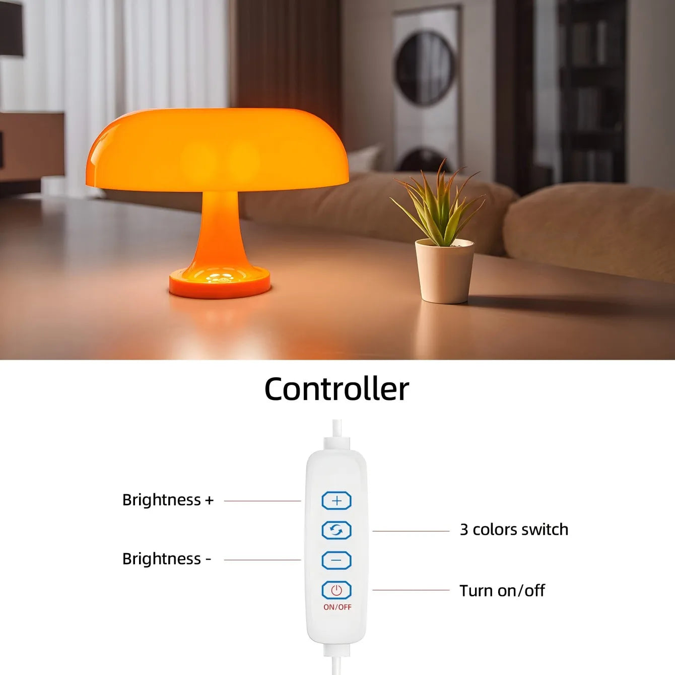 Classic Bauhaus-Inspired Mushroom Table Lamp - Modern Danish Design for Bedroom or Bedside, Orange Decorative Accent