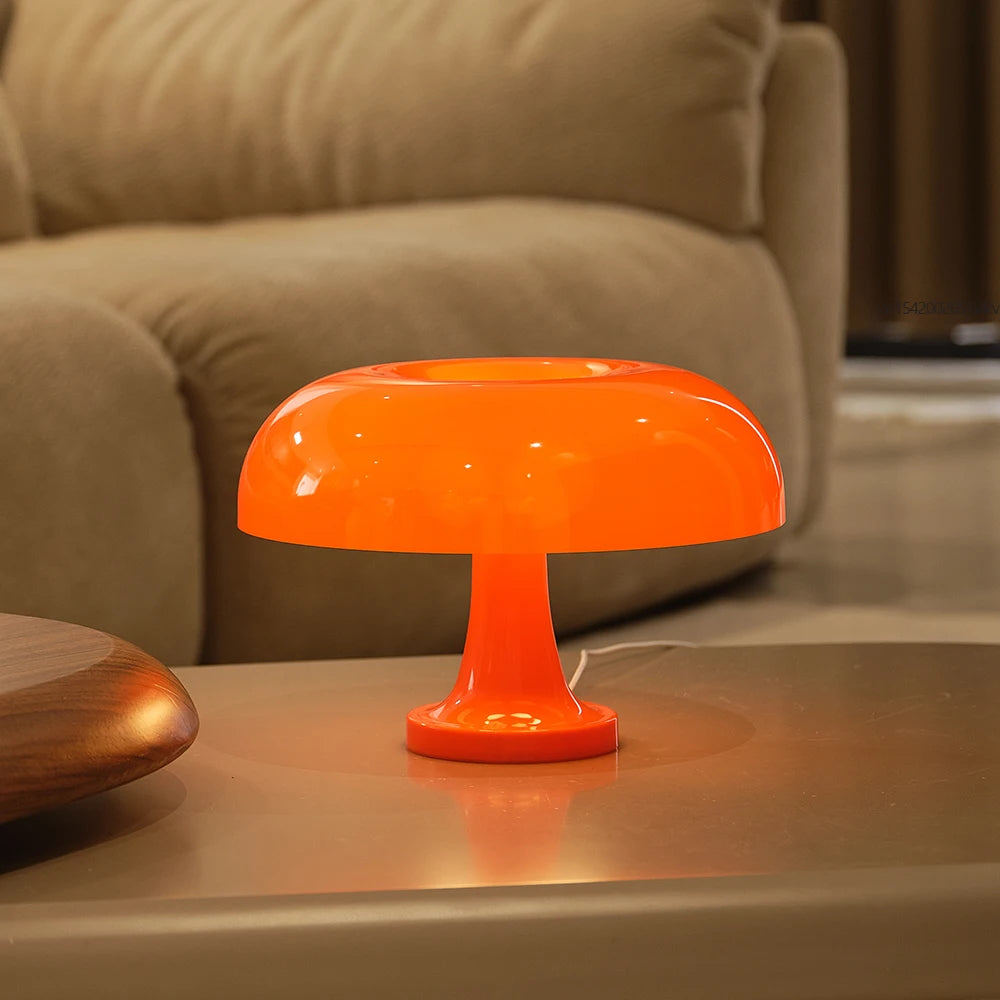 Classic Bauhaus-Inspired Mushroom Table Lamp - Modern Danish Design for Bedroom or Bedside, Orange Decorative Accent