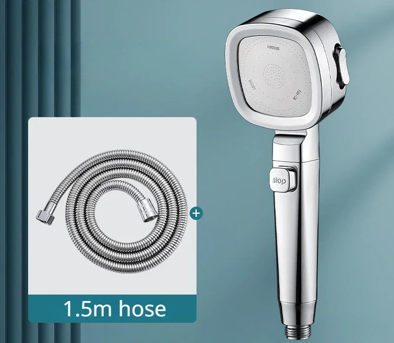High-Pressure Water-Saving Shower Head with 3 Adjustable Modes and One-Key Stop Feature - Bathroom Accessory