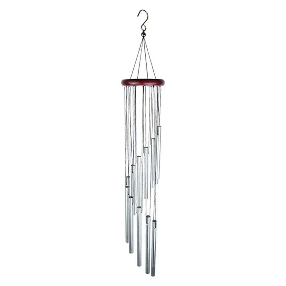 Aluminum Alloy Wind Chimes with 12 Tubes and Hooks - Gold/Silver Bells for Outdoor Home, Wedding, Party, and Memorial Decorations