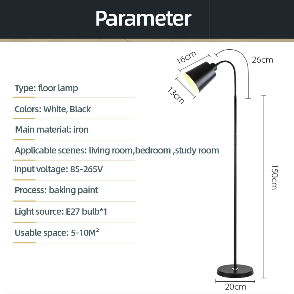 Adjustable Gooseneck LED Floor Lamp for Living Room, Bedroom, and Study - Modern Indoor Decoration