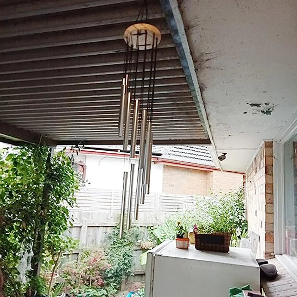 Aluminum Alloy Wind Chimes with 12 Tubes and Hooks - Gold/Silver Bells for Outdoor Home, Wedding, Party, and Memorial Decorations
