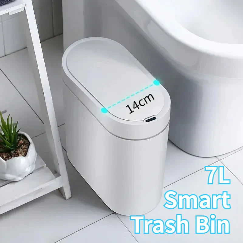 7L Touchless Automatic Bathroom Trash Can with Lid, Motion Sensor Waterproof Design for Kitchen and Bedroom