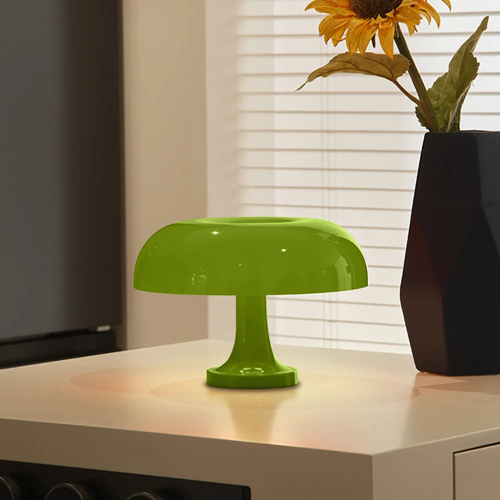 Classic Bauhaus-Inspired Mushroom Table Lamp - Modern Danish Design for Bedroom or Bedside, Orange Decorative Accent