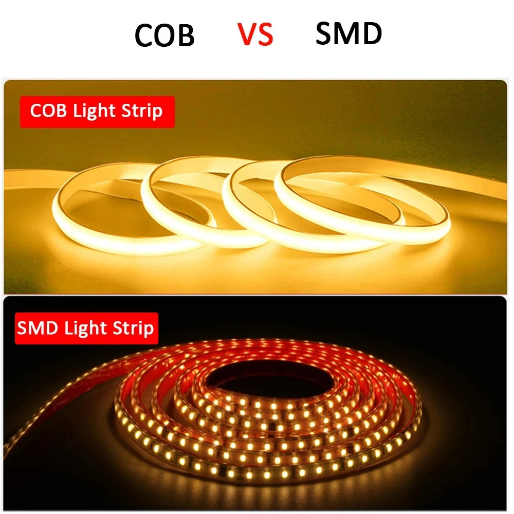 220V Waterproof COB LED Strip with ON/OFF Switch - Flexible Ribbon for Indoor and Outdoor Lighting in Rooms, Bedrooms, Kitchens, and Gardens