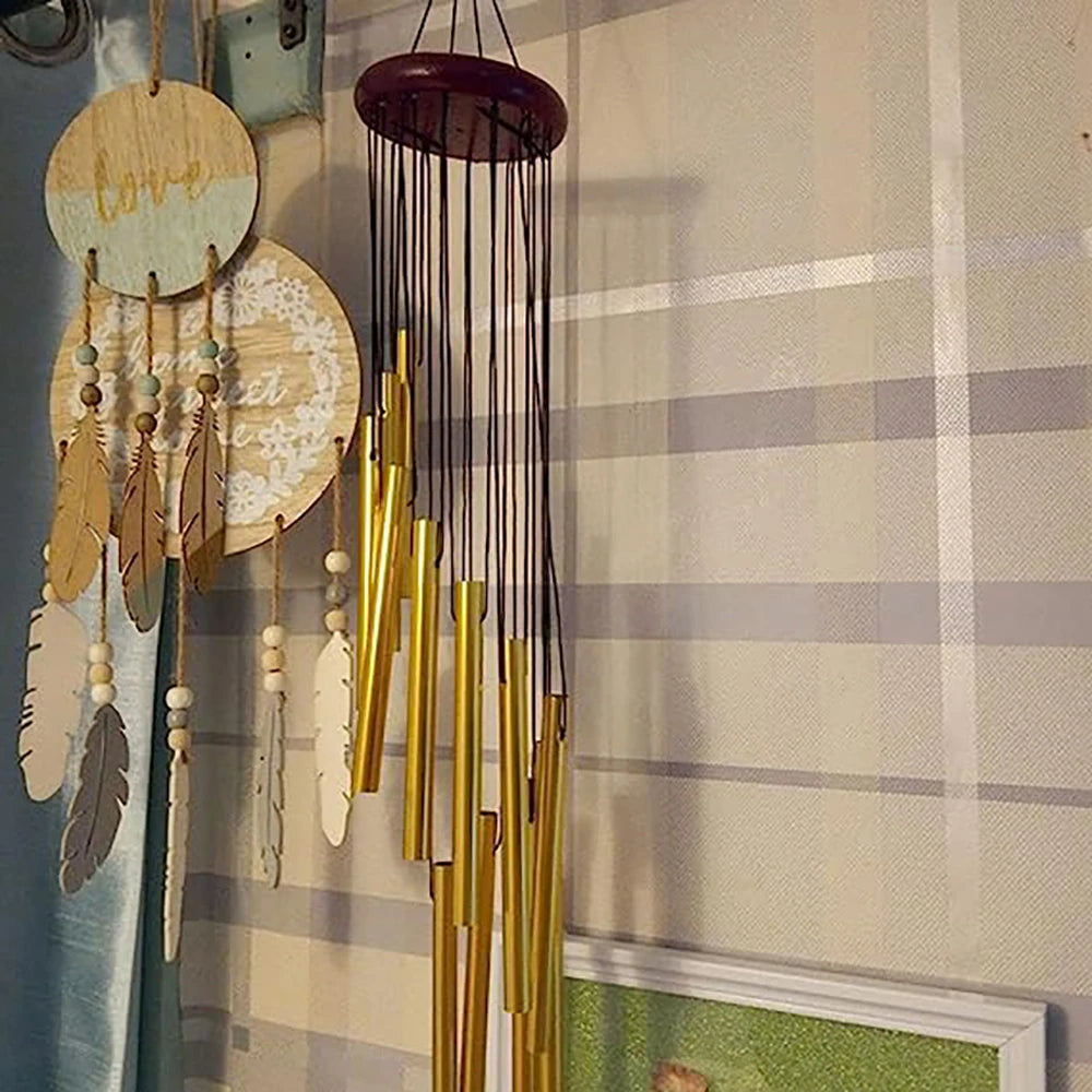 Aluminum Alloy Wind Chimes with 12 Tubes and Hooks - Gold/Silver Bells for Outdoor Home, Wedding, Party, and Memorial Decorations