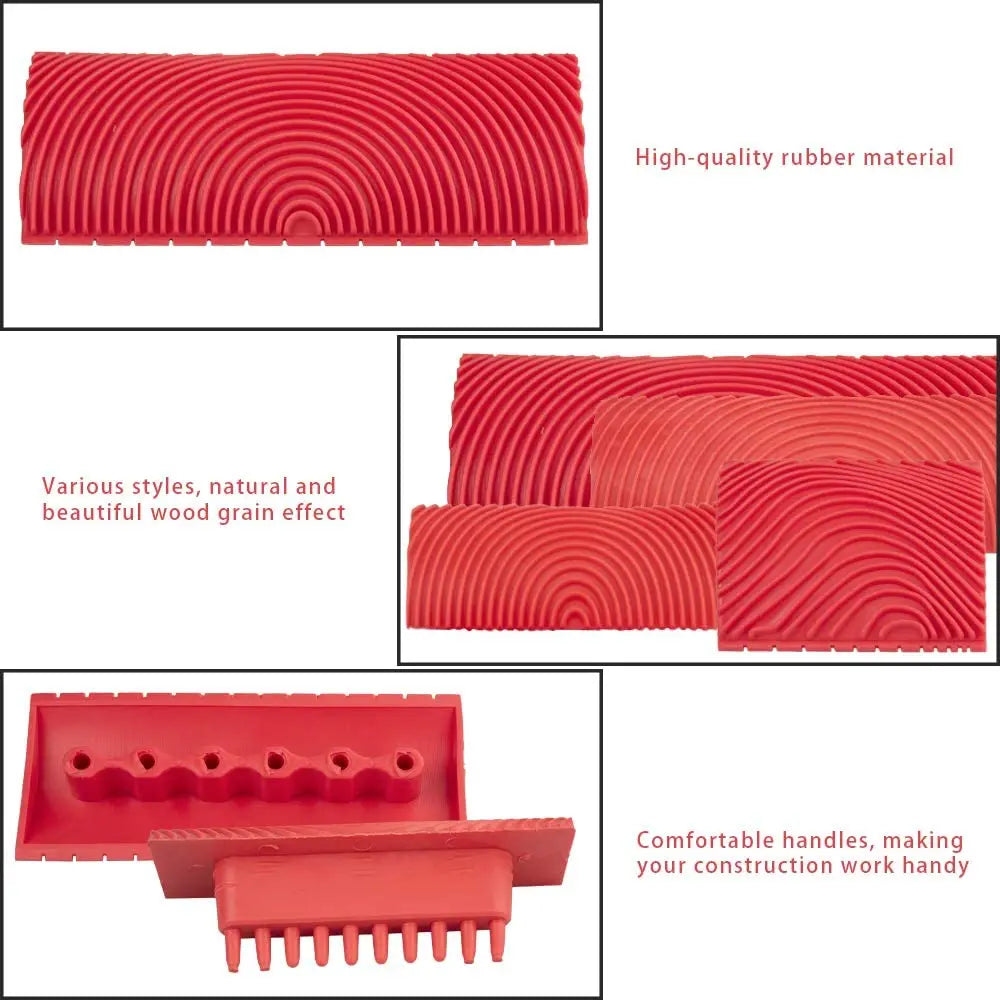 Set of 2 Rubber Roller Brushes for Imitation Wood Graining - Wall Painting and Home Decoration Art Tools for DIY Embossing
