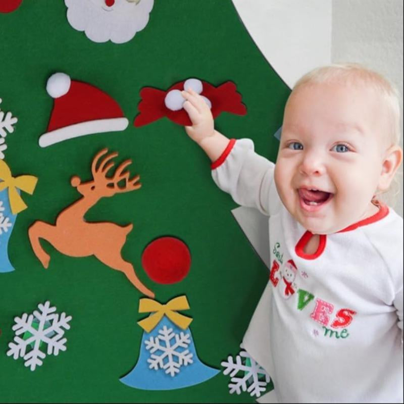 Felt Artificial Christmas Tree Set - Christmas Decorations 2025 with 26 Detachable Ornaments & LED Lights | DIY Wall Hanging Kit for Kids, Home Party Gift