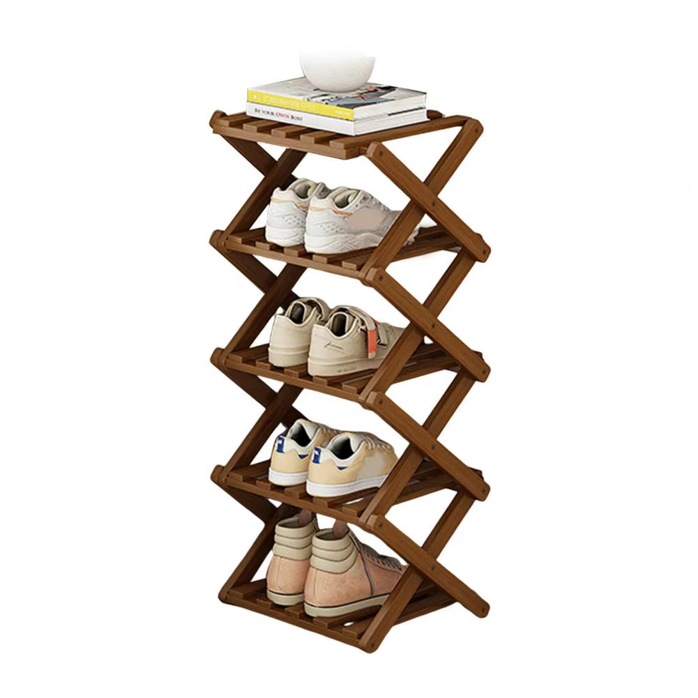 Bamboo Folding Shoe Rack - Space-Saving Wooden Organizer for Entryway with Sturdy Construction and Ample Storage Capacity
